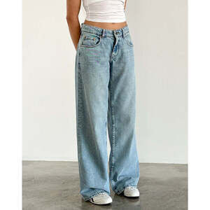 Motel Rocks Roomy Extra Wide Low Rise Jeans in Washed Blue Green W24 L32